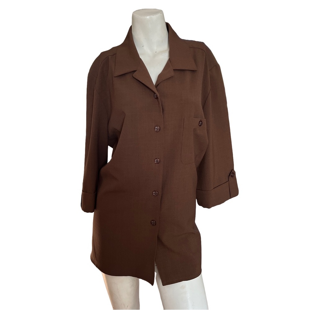 Vintage ALIA Vintage Solid Brown Textured Button-Up Tunic Blazer – Size 12